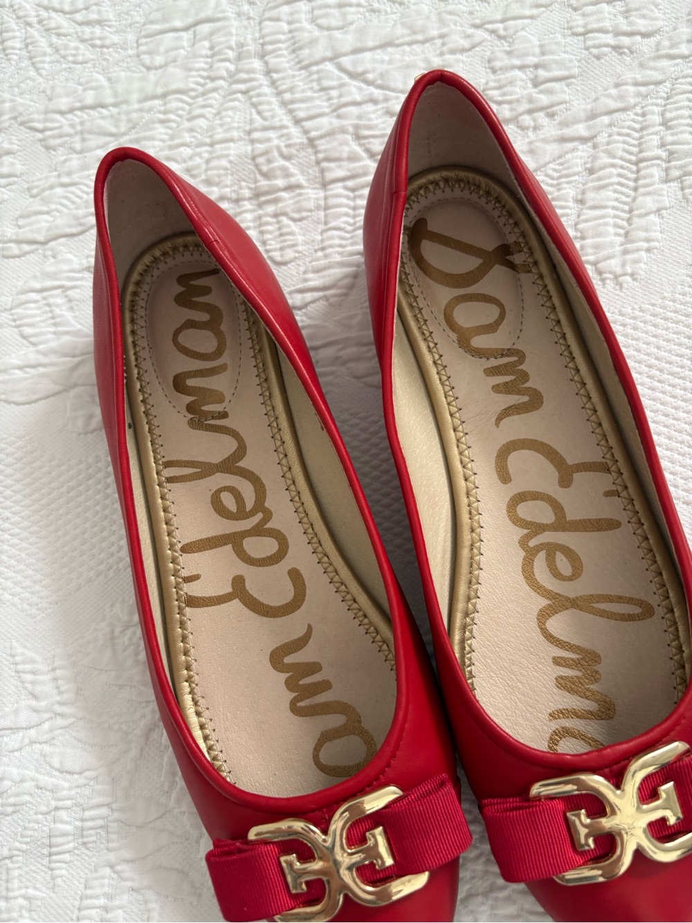 Sam Edelman Red Leather Bow Ballet Flats Classic career 8.5 - Picture 2 of 12